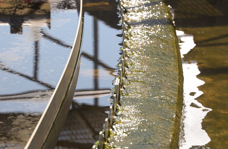 Sewer water is filtered through the final clarifiers before its chlorinated and pumped back into Lake Ontario. The Town of Webster Sewer Department is upgrading its waste water treatment plant to handle more capacity.