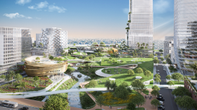 A rendering of one of the eight development proposals for the Historic Gas Plant District.