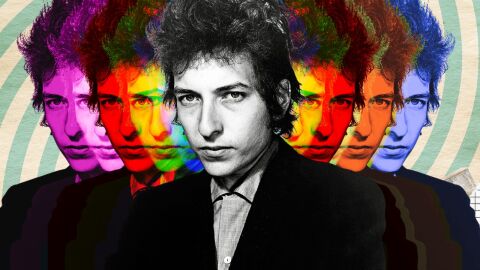 Image of man in suit with a bunch of different colors of his face 