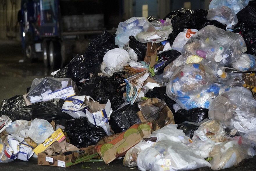 Organic materials from commercial food waste is piled up