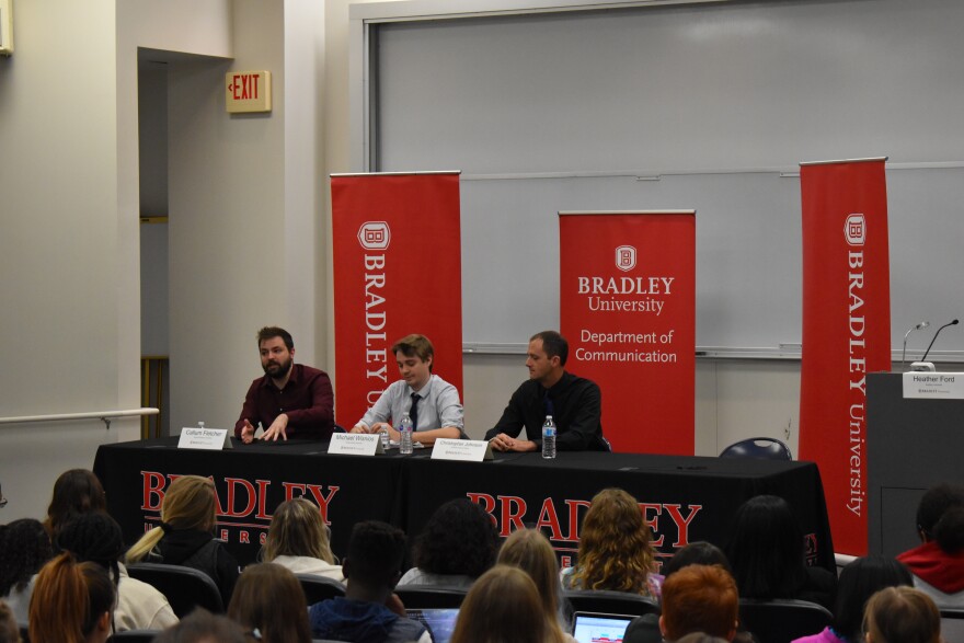 IWU's Callum Fletcher, Robert Morris University's Matthew Wisnios, and ROWVA High School's Christopher Johnson