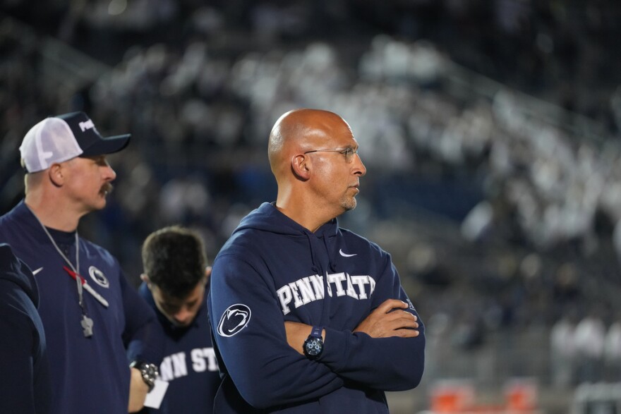 Penn State's head coach James Franklin reacts following an NCAA college football game against Northwestern, Saturday, Oct. 11, 2025, in State College, Pa. 