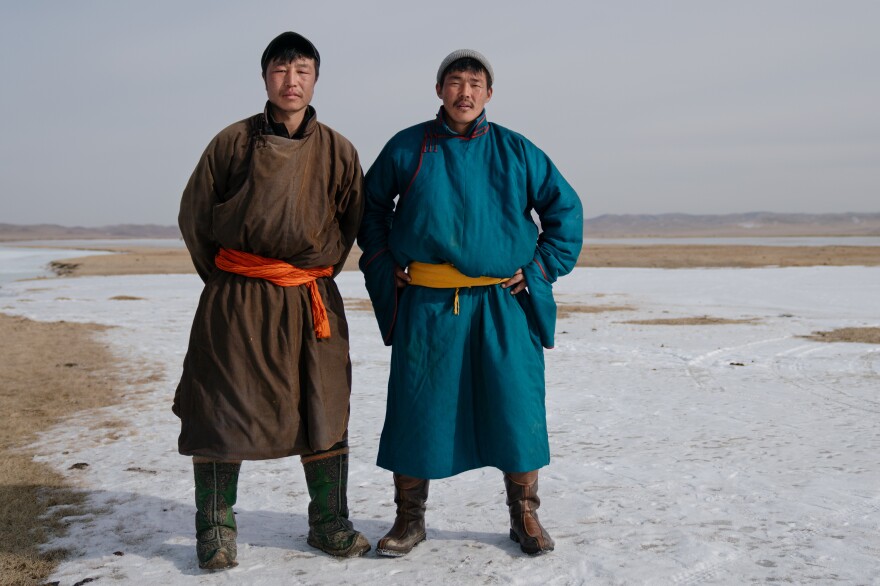 Ice shooting players Ser-od Dechingalav, 30, (right) and Enkhbaatar Batdelger, 30, won the partner contest.