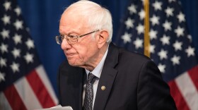 Democratic presidential candidate Sen. Bernie Sanders of Vermont walks away from the podium after delivering a campaign update at the Hotel Vermont on Wednesday in Burlington.