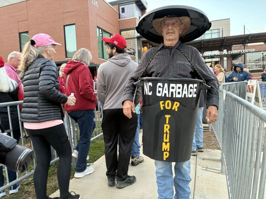 Man in garbage can suit