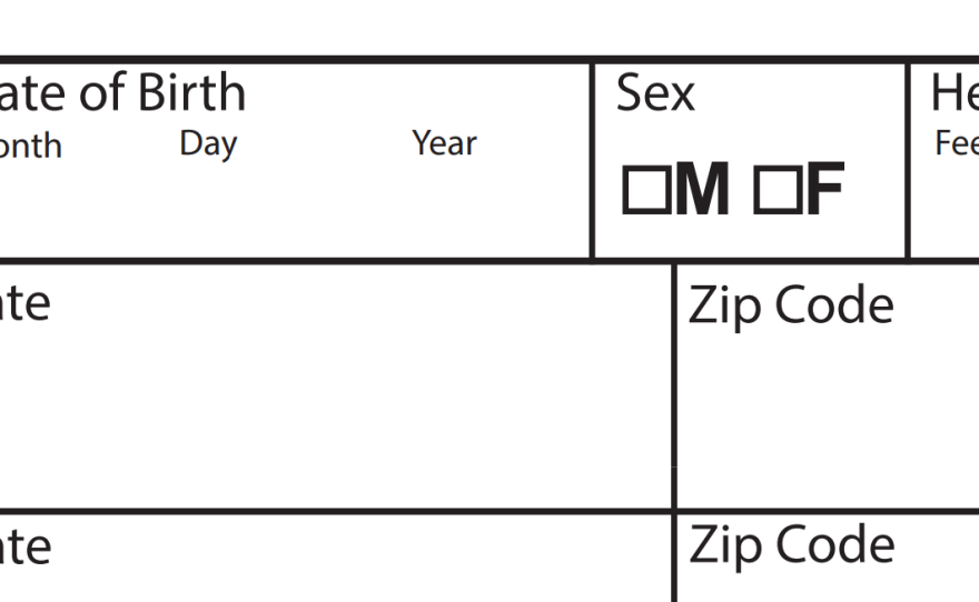 A current driver's license application form in Massachusetts allows for the selection of only male or female.