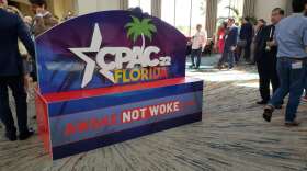 Former president Donald Trump was the favorite as a potential presidential nominee at CPAC in Orlando last weekend, but Gov. DeSantis came in second. Photo: Matthew Peddie. WMFE
