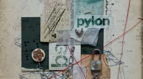 a still image of power lines and other imagery like a lock and key 