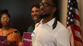 Quadaire Patterson speaks at a gathering in Virginia’s Capitol on July 8, 2024 to celebrate the implementation of earned sentence credits.