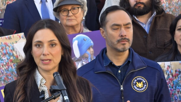 Democratic nominee for Texas Governor, State Representative Gina Hinojosa of McAllen, during a stop in San Antonio on