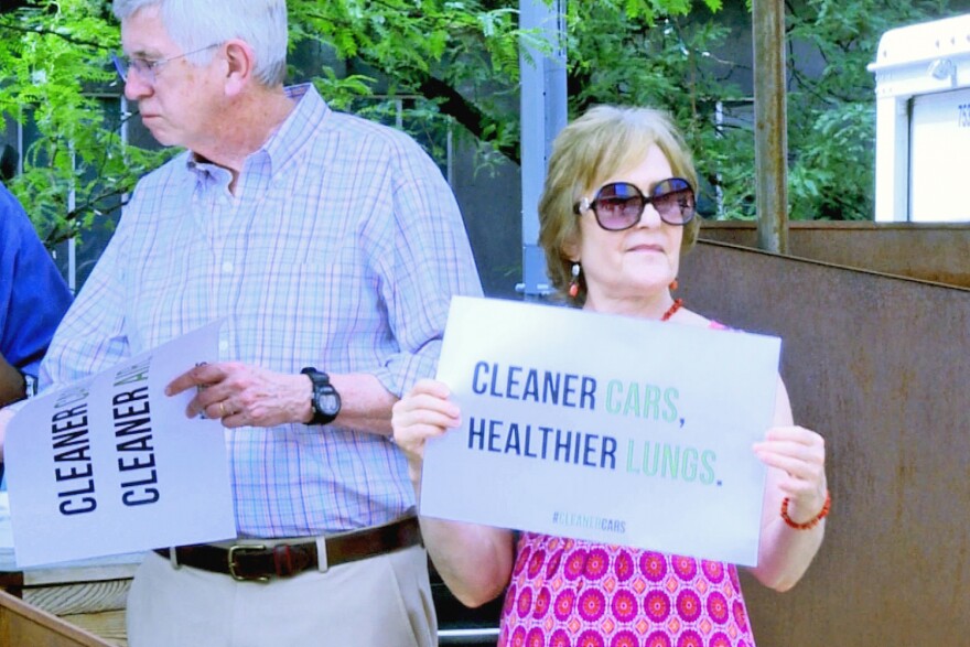 At a press conference in July, environmentalists and others opposed the EPA’s plans to roll back clean car standards.