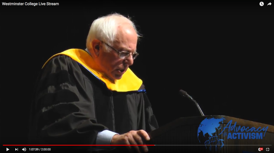 Sen. Bernie Sanders spoke about foreign policy at Westminster College in Fulton, Mo., on Thursday.