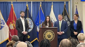 Olivia Rose speaking at the Albany County Executive Office