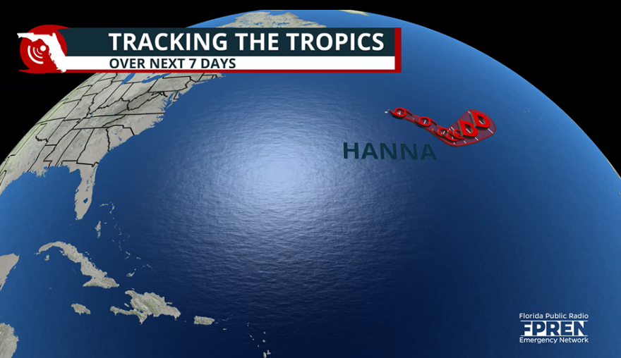 Forecast cone for Tropical Storm Hanna.