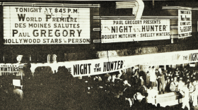 Cast and crew from The Night of the Hunter were met with crowds of people outside the Paramount Theatre in downtown Des Moines for the world premiere of the 1955 movie.