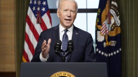 President Biden speaks from the Treaty Room in the White House on Wednesday to announce the withdrawal of the remainder of U.S. troops from Afghanistan.