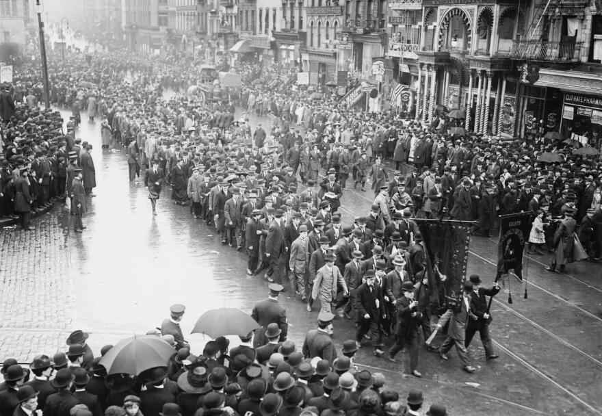 The first Labor Day parade, held in New York City on September 5, 1882. A group of approximately 200 members of Newark’s Jewelers Union helped get the procession underway after arriving with a band.