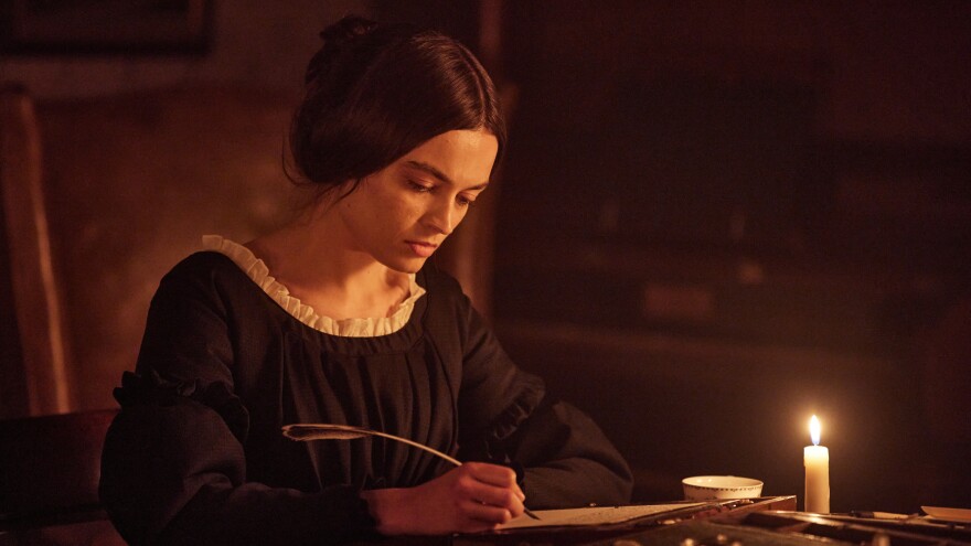 <em>Emily</em> speculates about the life of the 19th-century English writer Emily Jane Brontë (Emma Mackey) in the years before she wrote <em>Wuthering Heights.</em>