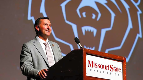 Patrick Ransdell addresses crowd after being announced as Athletic Director 2024