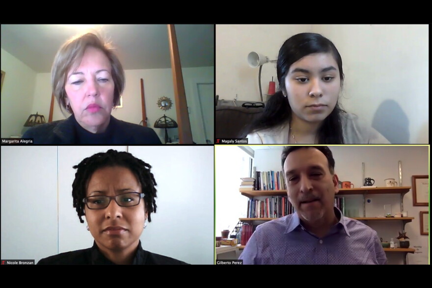 Dr. Margarita Alegría, Magaly Santos and Gilberto Pérez discuss the outsized effect of COVID-19 on Latinx mental health as part of a discussion hosted by the Robert Wood Johnson Foundation.