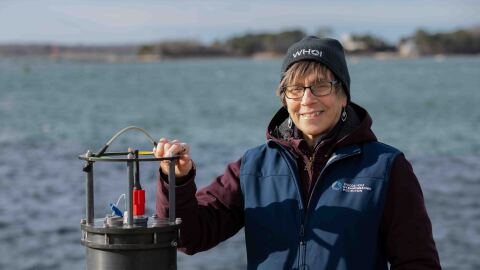 Heidi Sosik, a senior scientist in the WHOI Biology Department, is principal investigator for the CMA CGM supported research that has added a new component to the Oleander Project, which collects and analyzes biological and environmental data from commercial ships in transit, providing an efficient platform for studying marine life across global shipping routes.