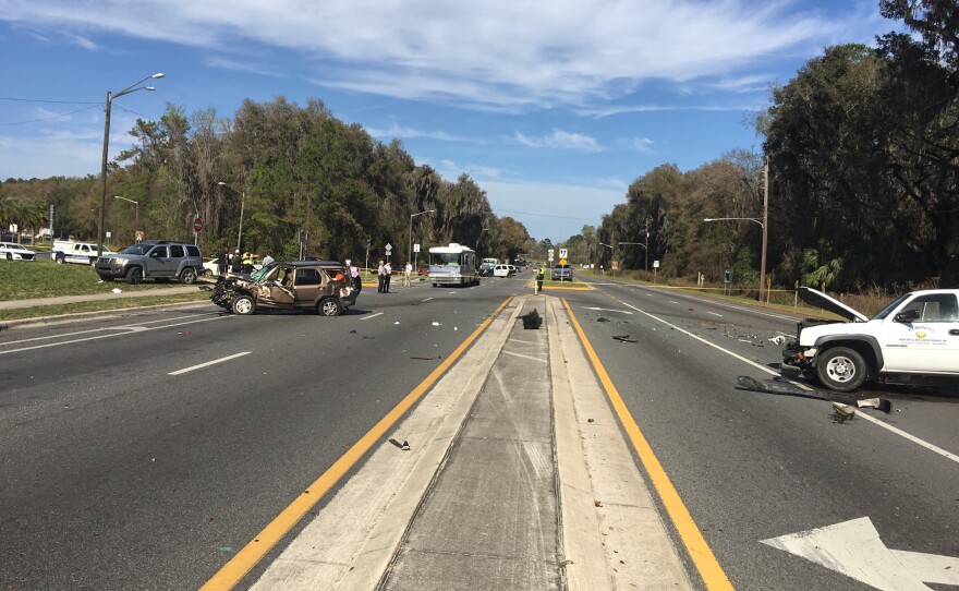 A woman, ejected from a Honda during the crash, is in critical condition at Shands Hospital. (Photo courtesy Gainesville Police Department)