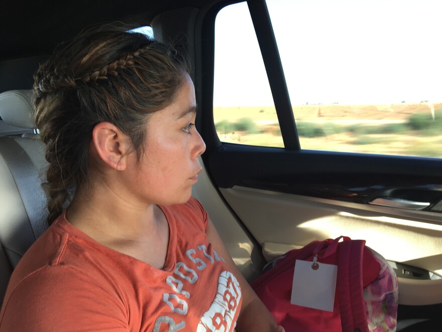 Gonzalez travels in her lawyer's car after being released from detention in Eloy, Ariz. She was reunited with her three children on Tuesday in New York City.