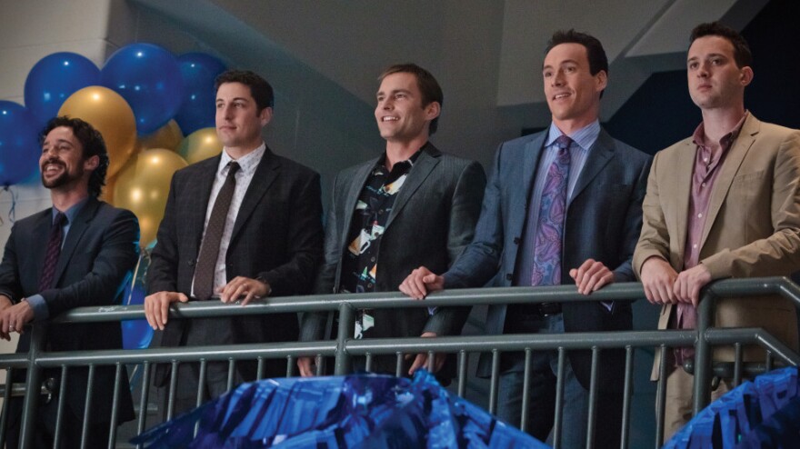 From left, Kevin (Thomas Ian Nicholas), Jim (Jason Biggs), Stifler (Seann William Scott), Oz (Chris Klein) and Finch (Eddie Kaye Thomas) are back, together again for their 13-year high school reunion.