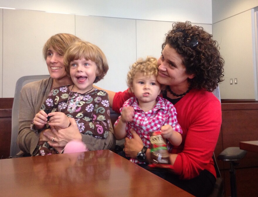 Marcie (left) and Chantelle Fisher-Borne, adoption day. Monday 10/14/14
