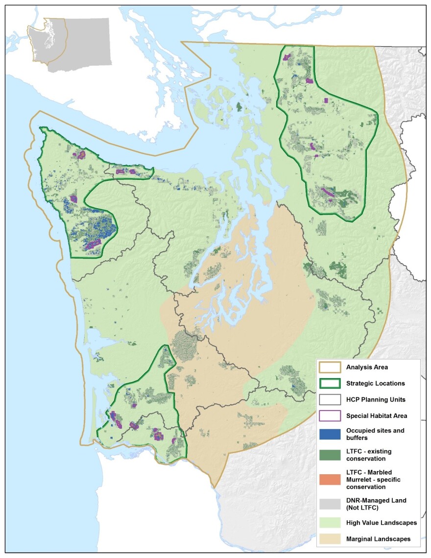 A map of the land designations in Alternative H, as shown in the final Environmental Impact Statement (EIS) from Washington's Department of Natural Resources.