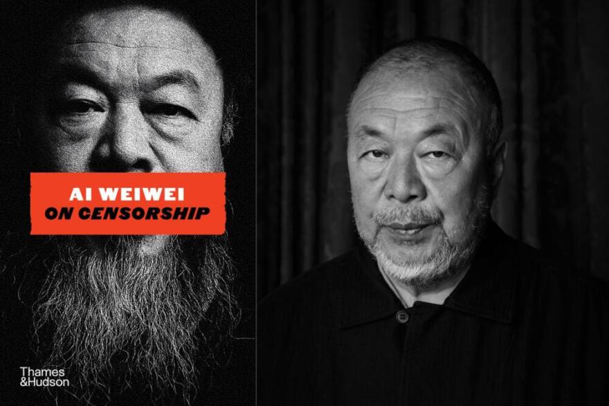 The cover of "On Censorship" and author Ai Weiwei. (Courtesy of Thames & Hudson and Gao Yuan)