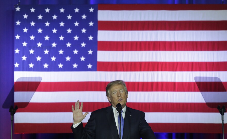 President Trump speaks about the Republican tax plan Wednesday at the Indiana State Fairgrounds in Indianapolis.