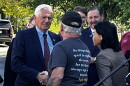Nassau County Executive Bruce Blakeman, the Republican candidate for New York governor, greets Rick Sabourin of Hamlin on Sept. 18, 2026, in Greece before holding a news conference.