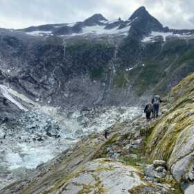 Suicide Basin, pictured in 2023, is the birthplace of Juneau’s annual glacial outburst flood. It sits about two miles above the terminus of Mendenhall Glacier.