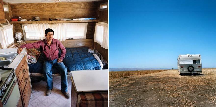 Jose Ruiz Dionicio came to the San Joaquin Valley from his village in Peru in 2009 on a four-year contract. "Having herded sheep in the Andes, he was recruited to do similar work here, though herding with trucks and trailers is new to him," writes Hamilton.