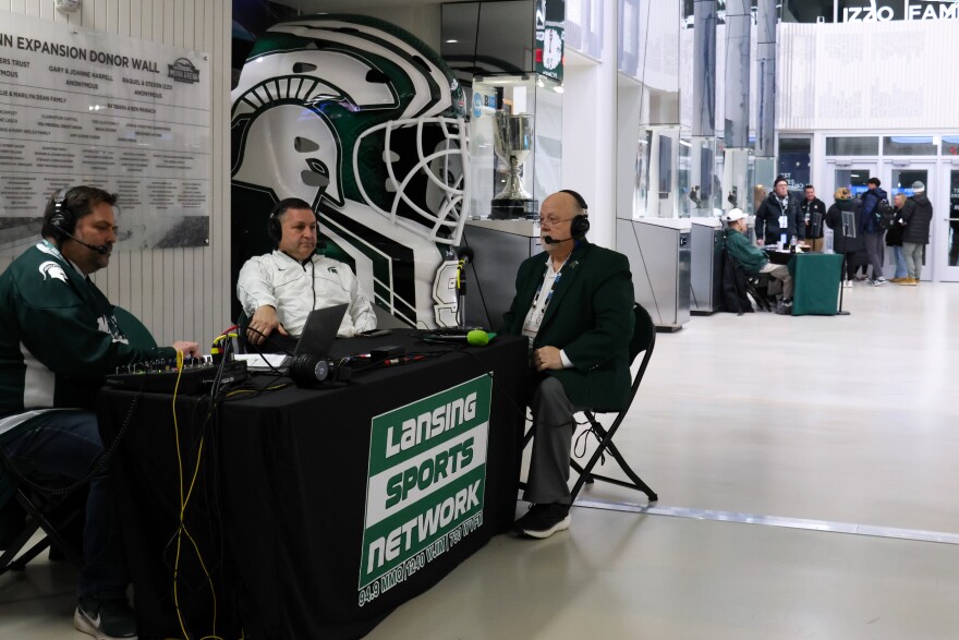 Scott Moore breaks down the Michigan State–Michigan rivalry on the Spartan Media Network’s pregame show ahead of their matchup on Friday, Dec. 5, 2025, at Munn Ice Arena in East Lansing, Mich.