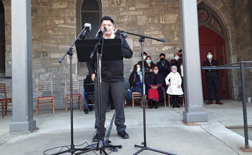 Lucio Perez, at a ceremony marking his departure from sanctuary in an Amherst, Massachusetts, church, on March 13, 2021.