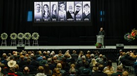Chaplain Billy Mauldin speaks during the NASCAR Plane Crash Memorial memorial in Charlotte, N.C., Friday, Jan. 16, 2026.