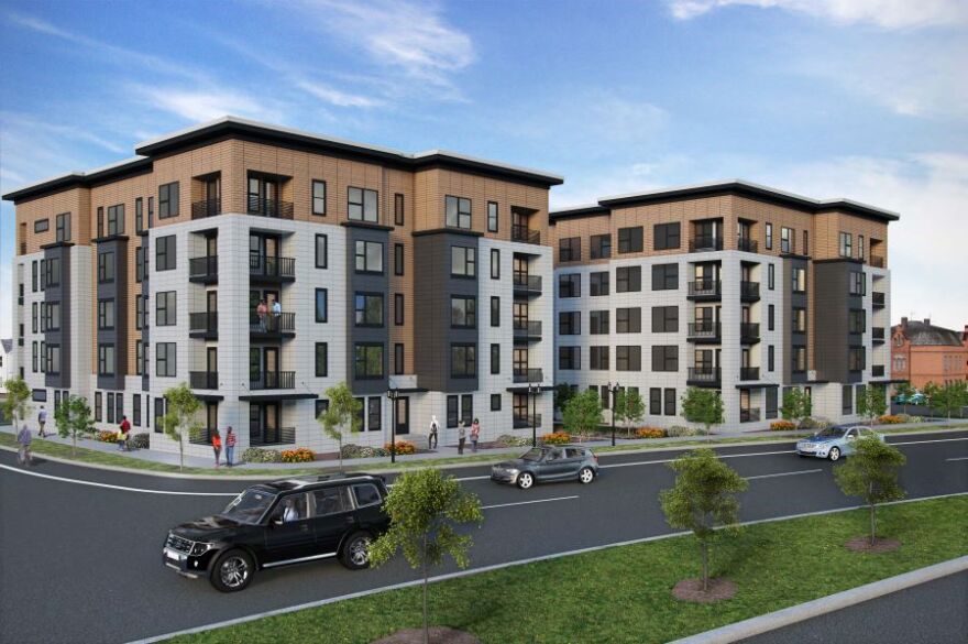  An architectural rendering of Varick on 7th, which broke ground in 2021 with public funding. The complex will include source of income protections for renters.