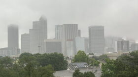 Rain falls across Houston on May 1, 2026. 