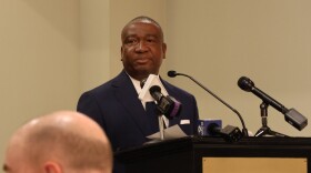 Congressman Cleo Fields, D-Louisiana, speaks to at the Baton Rouge Press Club luncheon Monday, July 28, 2025, at Drusilla Seafood.