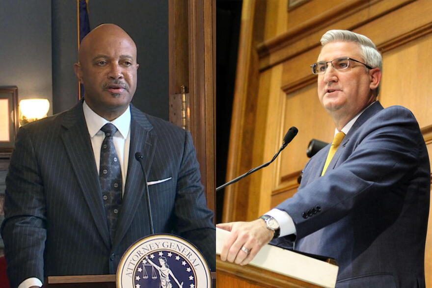 Attorney General Curtis Hill, left, and Gov. Eric Holcomb.