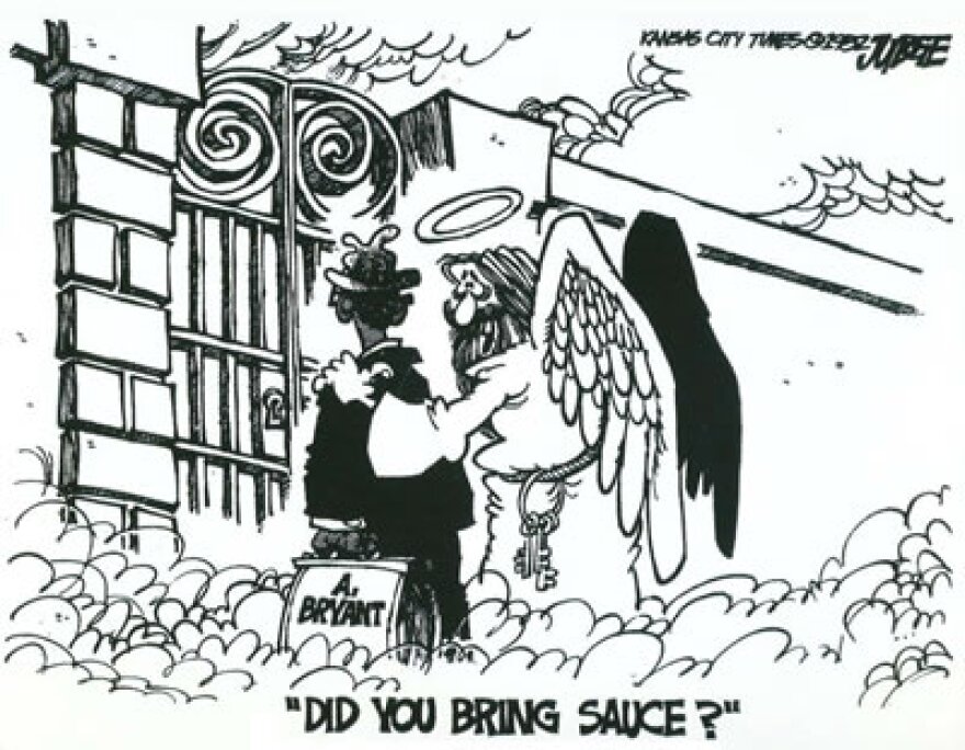 This editorial cartoon ran in the Kansas City Times the day after Arthur Bryant died in 1982. He was 80 years old.