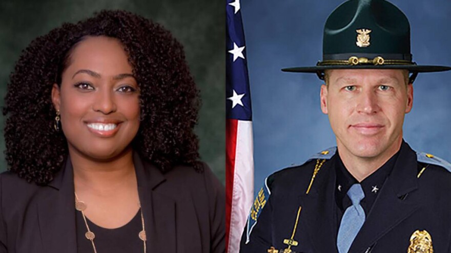 Jennifer-Ruth Green, left, had served as Indiana public safety secretary since Gov. Mike Braun took office in January. Indiana State Police Superintendent Anthony Scott, right, will fill the role with Green's departure.