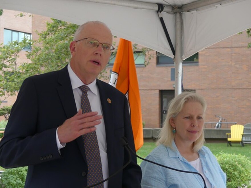 RIT President David Munson and Kirsten Gillibrand announce push for more federal funding for RIT in August 2021.