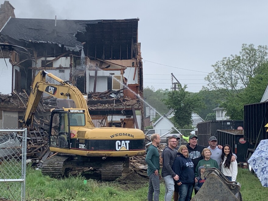 Demolition crews clear the way for MedShip LLC's new headquarters in Camden, Ohio.