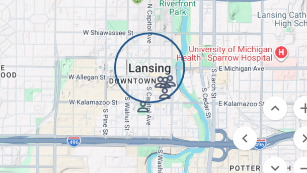 A screenshot from a search for Lansing in the Michigan Sex Offender Registry, which is maintained by the Michigan State Police.