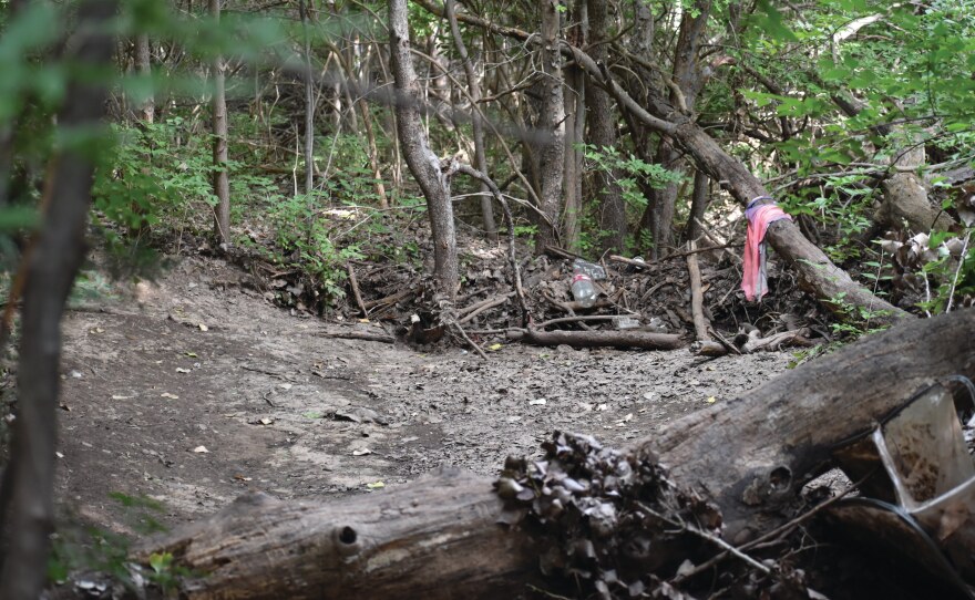Photo of where Anika Drew and Nicholas Stone first stayed after becoming homeless on Thursday, July 20, 2023, in Woodward, Oklahoma. Drew and Stone set up their tent in the area photographed.