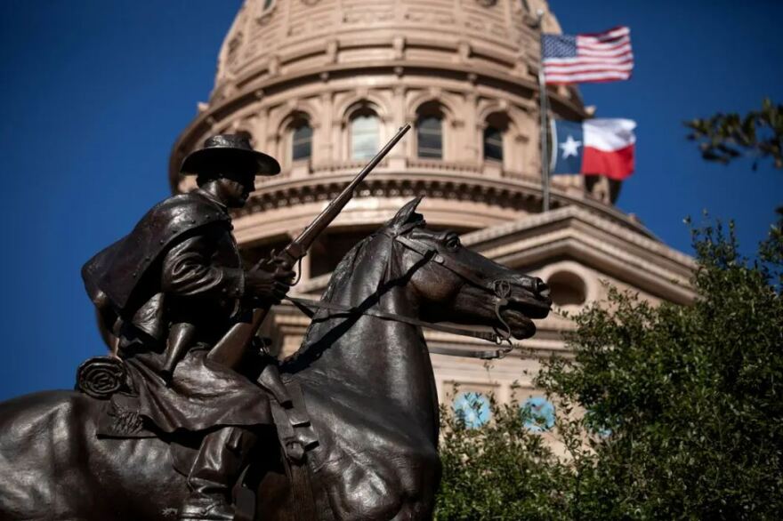  A monument to the 8th Texas Cavalry, a Confederate regiment also known as Terry's Texas Rangers, is located on the south side of the state Capitol grounds. 