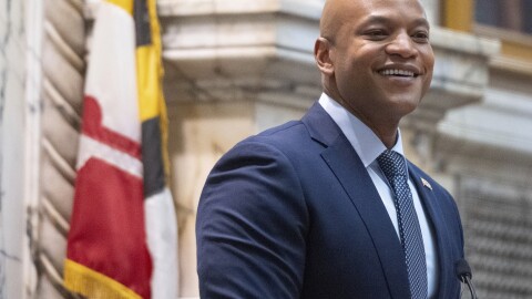 FILE - Maryland Gov. Wes Moore smiles during his State of the State address in Annapolis, Md., Wednesday, Feb. 7, 2024. Gov. Moore testified Tuesday, Feb. 20, 2024, in support of measures aimed at making housing more affordable and protecting renters, some of the governor's top priorities this legislative session. (AP Photo/Steve Ruark, File)